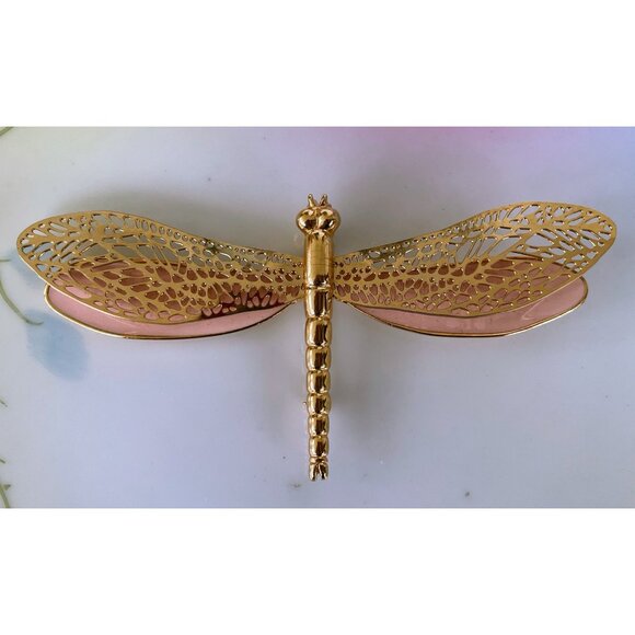 Vintage 1980s Large Peach Dragon Fly Bug Brooch - Picture 2 of 15